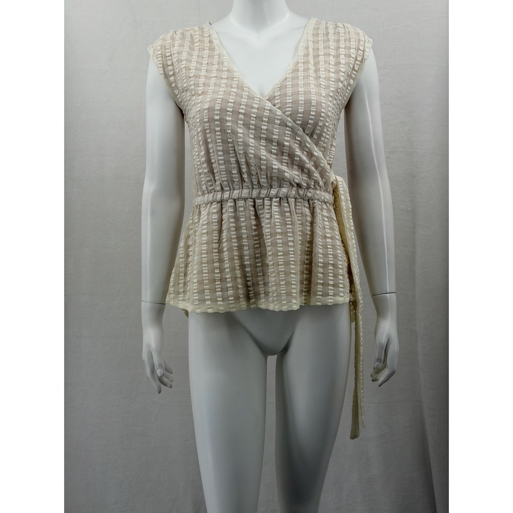 Deletta Anthropologie Top Womens Small Cream Wrap Peplum Stretch Sleeveless Boho